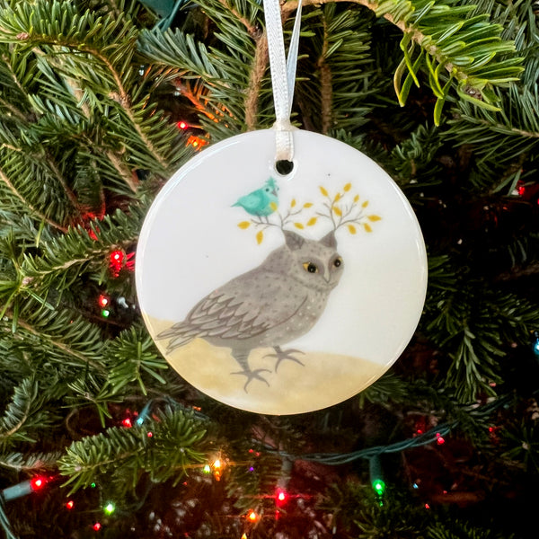 Porcelain Ornament - Owl + Bluebird