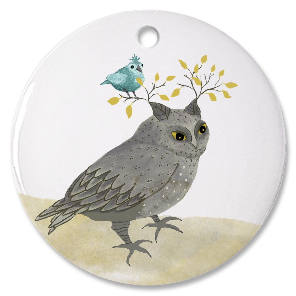 Porcelain Ornament - Owl + Bluebird